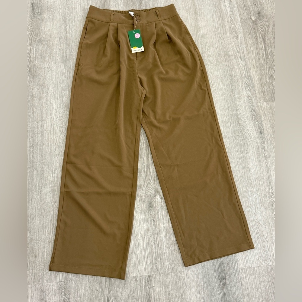 HALARA high waisted Tan brown baggy Pants pockets wide leg women size L